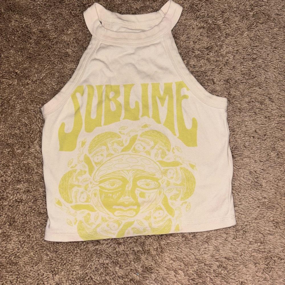 American Eagle Outfitters White and Yellow Graphic Tank Top
